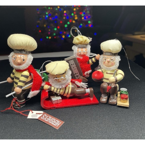 Sadler Other - Vintage Hershey Ornaments Lot of 4 Elves Skier, Painter, Sledding & Chef. New!